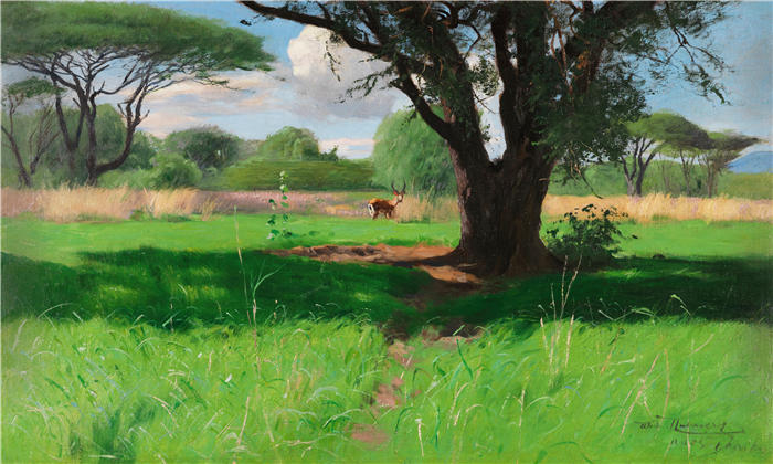威廉·库内特 (Wilhelm Kuhnert，德国画家) 高清作品-在东非的大草原 (1905)