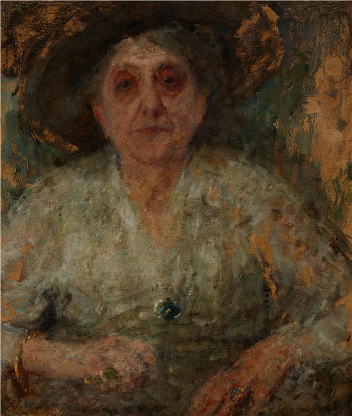 奥尔加·博兹南斯卡 (Olga Boznańska，波兰画家)高清油画作品-一位老太太的肖像（1922）