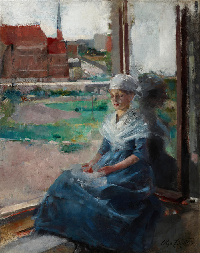 奥尔加·博兹南斯卡 (Olga Boznańska,波兰画家)高清油画作品-布列塔尼女人 (1890)