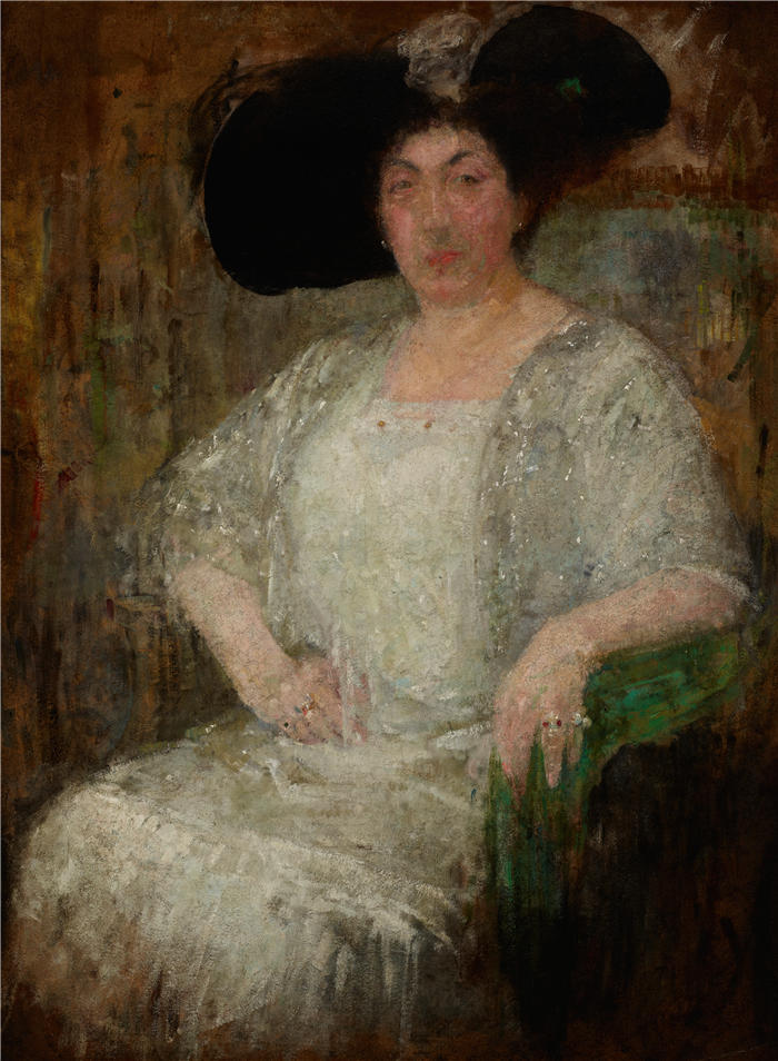 奥尔加·博兹南斯卡 (Olga Boznańska,波兰画家)高清油画作品-法国女作家加布里埃尔·雷瓦尔 (Gabrielle Réval) 的肖像 (1912)
