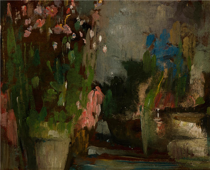 奥尔加·博兹南斯卡 (Olga Boznańska，波兰画家)高清油画作品-露台上的花（1903）