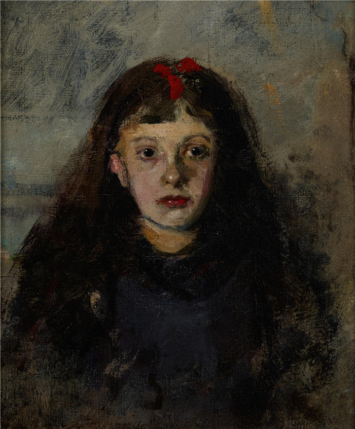 奥尔加·博兹南斯卡 (Olga Boznańska，波兰画家)高清油画作品-女孩的肖像 - Zofia Sokołowska (1900)