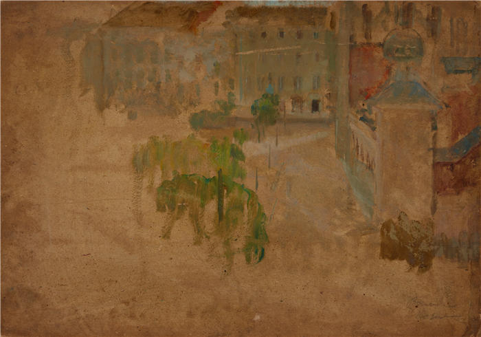 奥尔加·博兹南斯卡 (Olga Boznańska，波兰画家)高清油画作品-克拉科夫的主要市场广场——一条街的片段（1888 年）