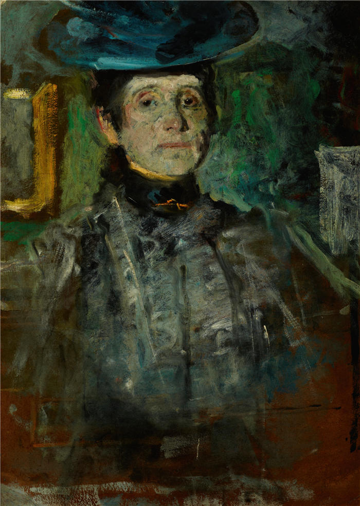 奥尔加·博兹南斯卡 (Olga Boznańska，波兰画家)高清油画作品-自画像（1908）
