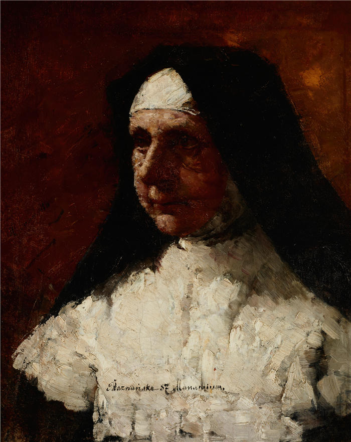 奥尔加·博兹南斯卡 (Olga Boznańska，波兰画家)高清油画作品-修女研究（1887）