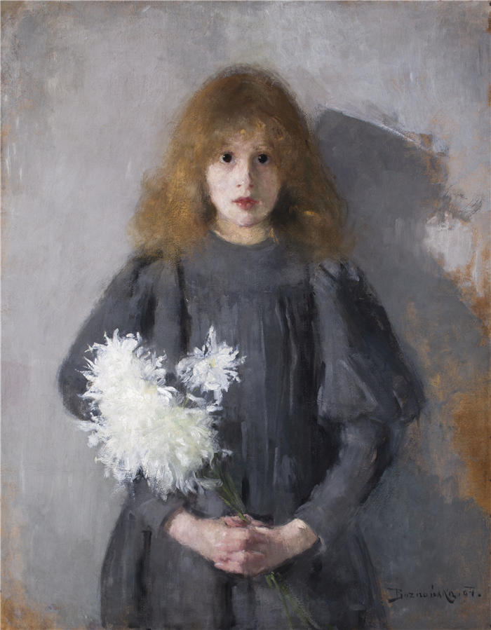 奥尔加·博兹南斯卡 (Olga Boznańska,波兰画家)高清油画作品-菊花少女 (1894)