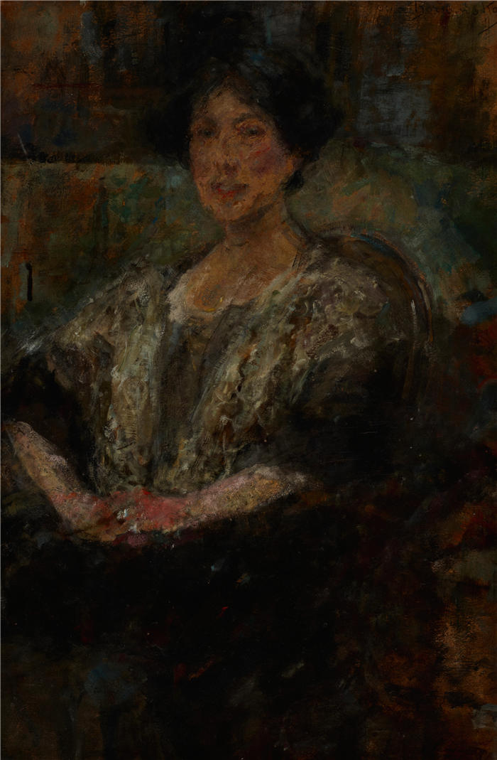 奥尔加·博兹南斯卡 (Olga Boznańska，波兰画家)高清油画作品-朱莉娅·金茨伯格 (Julia Ginzberg) 的肖像 (1914)