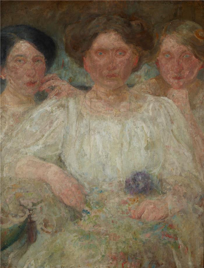 奥尔加·博兹南斯卡 (Olga Boznańska，波兰画家)高清油画作品-三姐妹肖像（1905-1915）