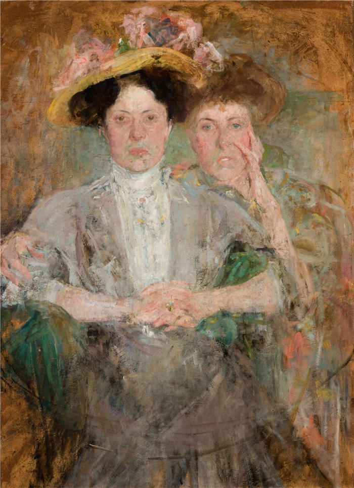 奥尔加·博兹南斯卡 (Olga Boznańska，波兰画家)高清油画作品-两位年轻女士的肖像（约 1904 年）