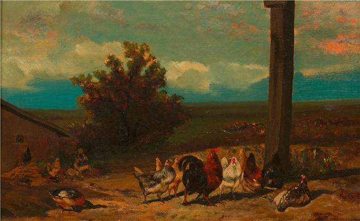 汉斯·卡农(Hans Canon，奥地利画家)高清油画作品-Hühnerhof（约 1865 年）