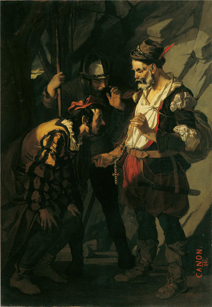 汉斯·卡农(Hans Canon，奥地利画家)高清油画作品-阿布鲁佐强盗瓜分战利品 (1861)