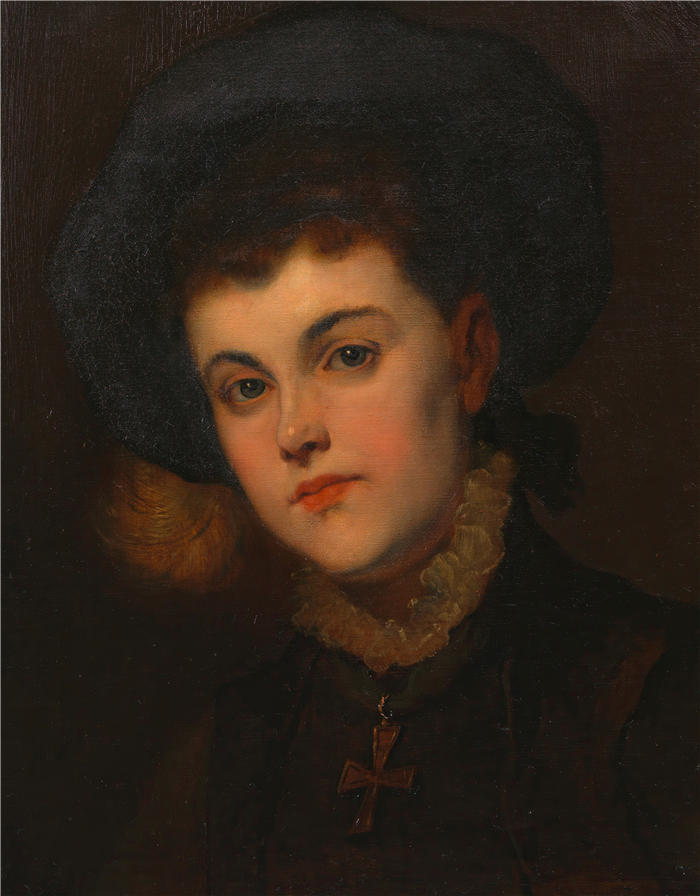 汉斯·卡农(Hans Canon，奥地利画家)高清油画作品-Gabriele (Ella) Freiin von Liebeg（约 1880 年）