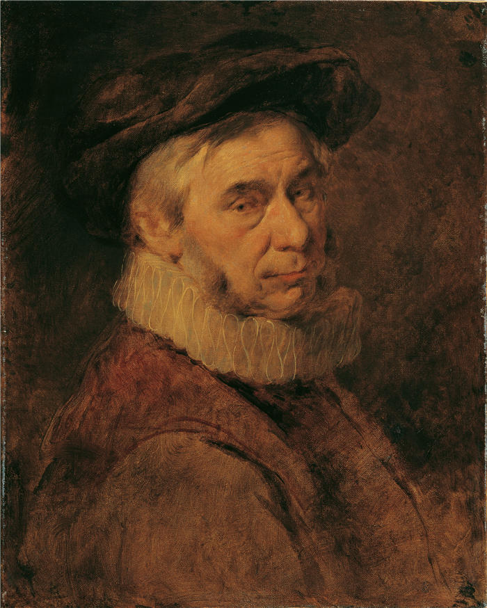 汉斯·卡农(Hans Canon，奥地利画家)高清油画作品-留着皱巴巴和胡须的老人（1865 年）