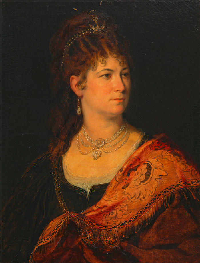 汉斯·卡农(Hans Canon，奥地利画家)高清油画作品-夏洛特·沃尔特，女演员 (1873)