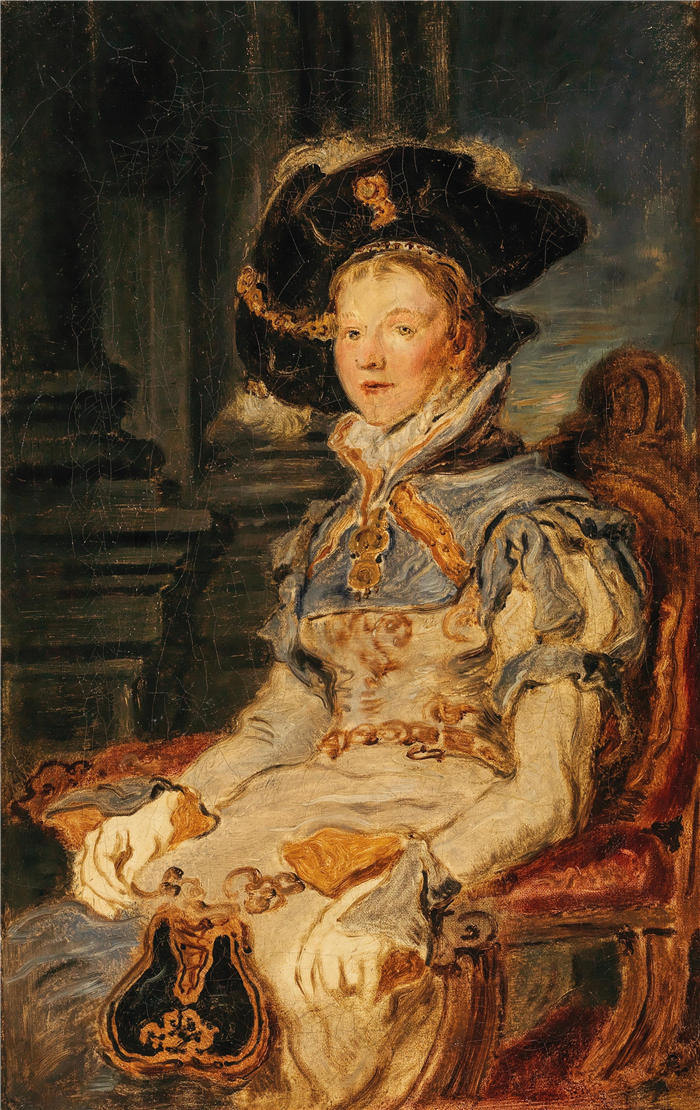 汉斯·卡农(Hans Canon，奥地利画家)高清油画作品-一位身着文艺复兴时期服装的女性肖像素描