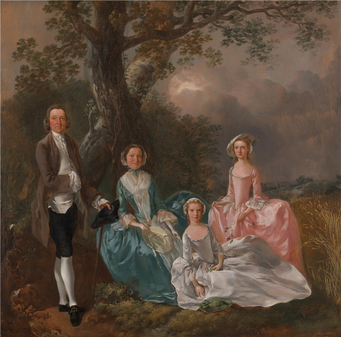托马斯·庚斯博罗（Thomas Gainsborough，英国画家）高清油画作品-《Gravenor 家族（约 1754 年）》