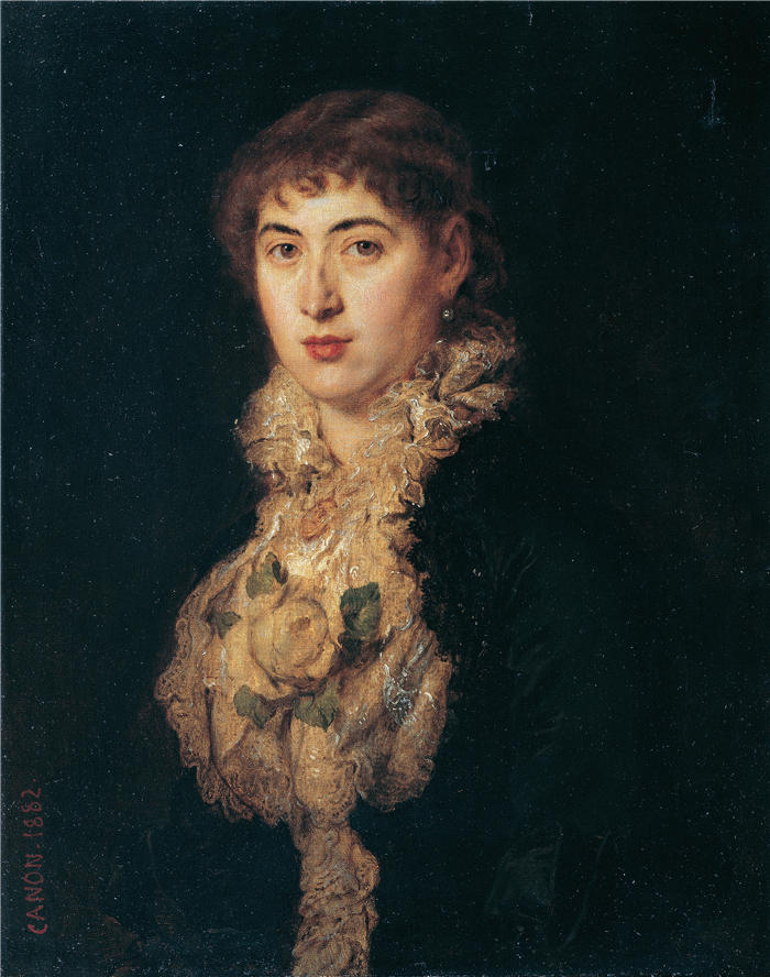 汉斯·卡农(Hans Canon，奥地利画家)高清油画作品-泽门的玛丽亚男爵夫人 (1882)