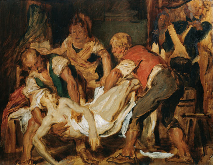 汉斯·卡农(Hans Canon，奥地利画家)高清油画作品-让-保罗·马拉 (Jean-Paul Marat) 尸体的恢复 (1875)