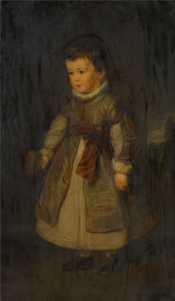 汉斯·卡农(Hans Canon，奥地利画家)高清油画作品-一个孩子的肖像（曾侄女 Hans Canons）（约 1880 年）