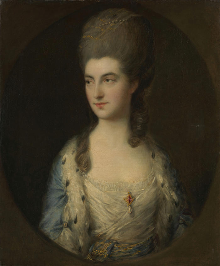 托马斯·庚斯博罗(Thomas Gainsborough,英国画家)高清油画作品-《一位名叫斯派洛小姐的年轻女子的肖像(1770 年代)》