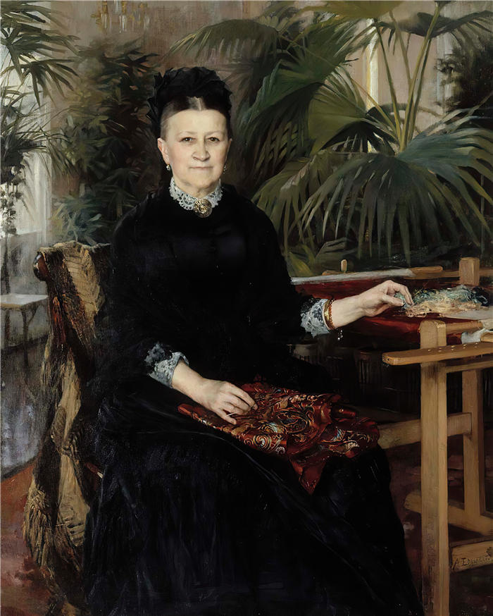 艾伯特·埃德菲尔特（Albert Edelfelt，芬兰画家）油画高清作品-《 Anna Sinebrychoff 夫人的肖像（1884 年）》