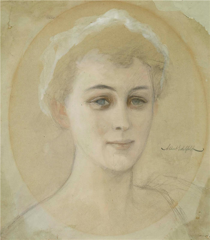 艾伯特·埃德菲尔特（Albert Edelfelt，芬兰画家）高清作品-《 男爵夫人 Naomi (Emi) De La Chapelle 的肖像研究 (1893)》