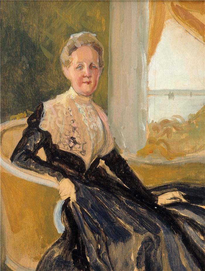 艾伯特·埃德菲尔特（Albert Edelfelt，芬兰画家）油画高清作品-《 Elisabeth Wachtmaister 伯爵夫人的肖像，构图素描（1901 年）》