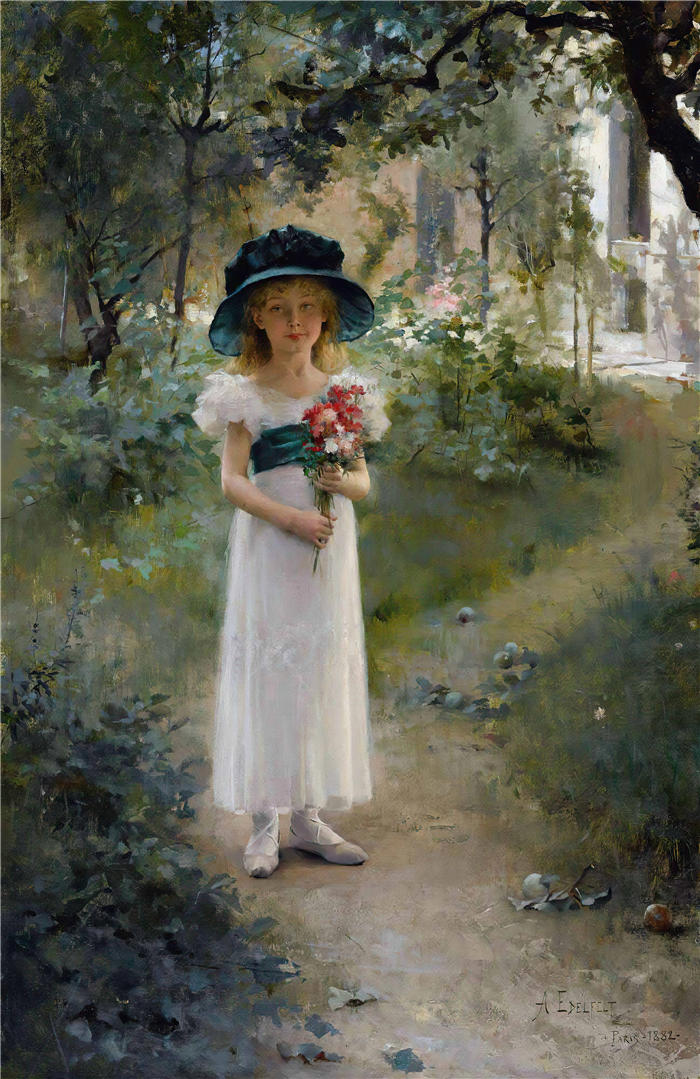 艾伯特·埃德菲尔特(Albert Edelfelt,芬兰画家)油画高清作品-《 花园 (1882)》