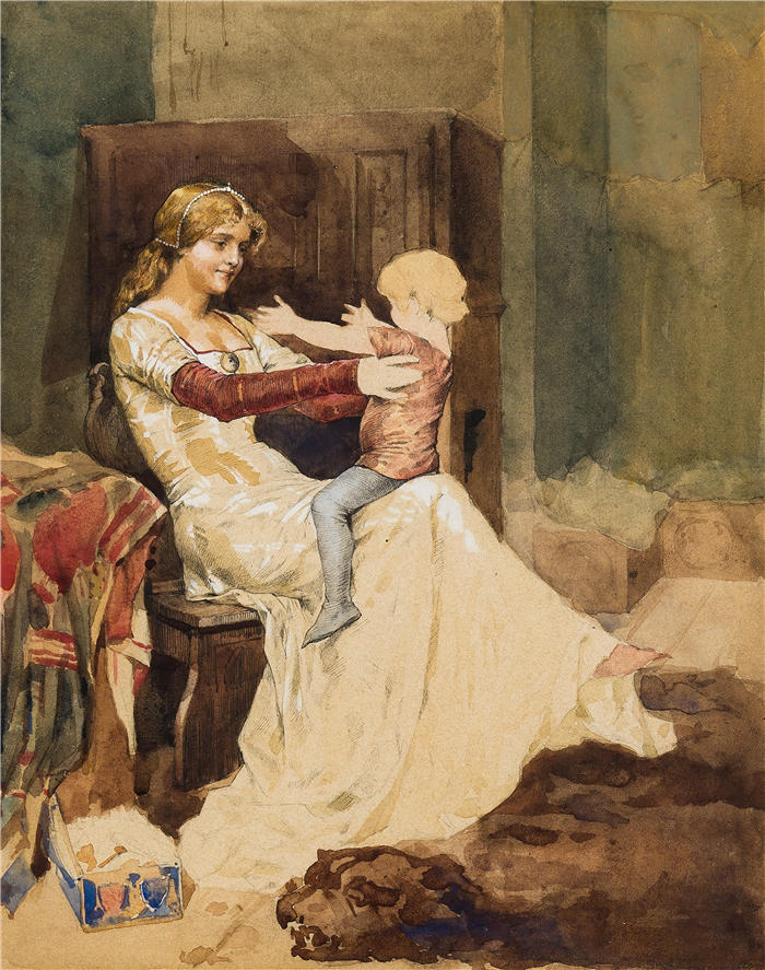 艾伯特·埃德菲尔特（Albert Edelfelt，芬兰画家）油画高清作品-《 布兰卡女王。学习 (1876)》