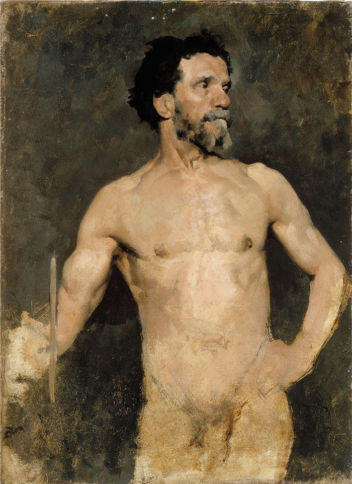 艾伯特·埃德菲尔特(Albert Edelfelt,芬兰画家)油画高清作品-《 男模特,研究(1874 - 1875)》