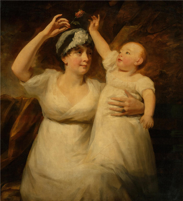 亨利·雷本(Henry Raeburn,苏格兰画家)高清油画作品-《Graham Young 夫人和孩子(约 1810 年)》