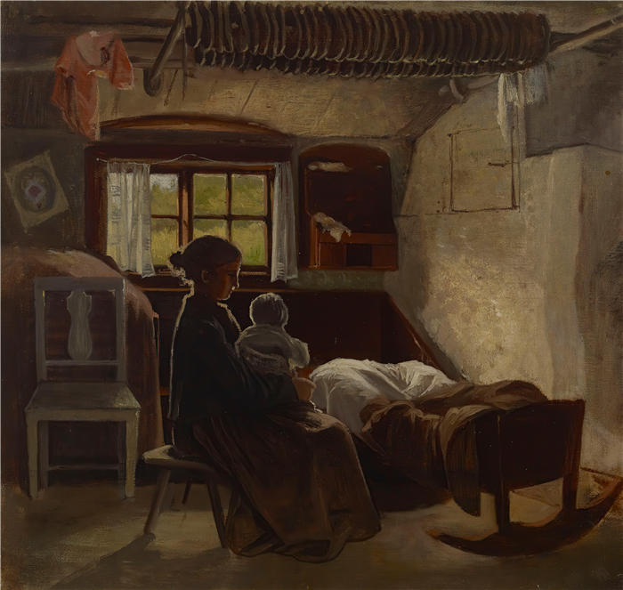 艾伯特·埃德菲尔特（Albert Edelfelt，芬兰画家）油画高清作品-《 Uusimaa 客厅的内景（1870 - 1873）》