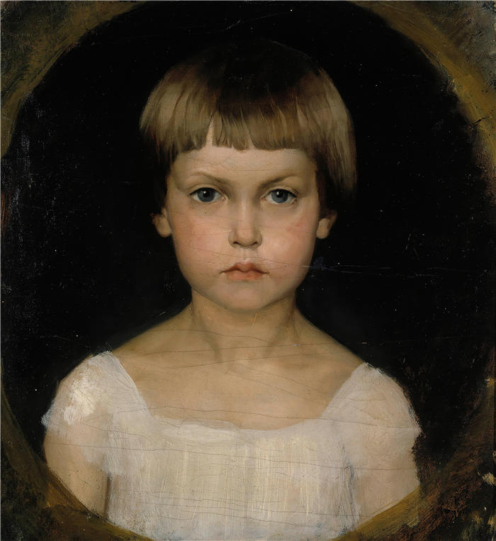 艾伯特·埃德菲尔特（Albert Edelfelt，芬兰画家）油画高清作品-《 艺术家姐妹 Berta Edelfelt 的肖像（1876 年）》