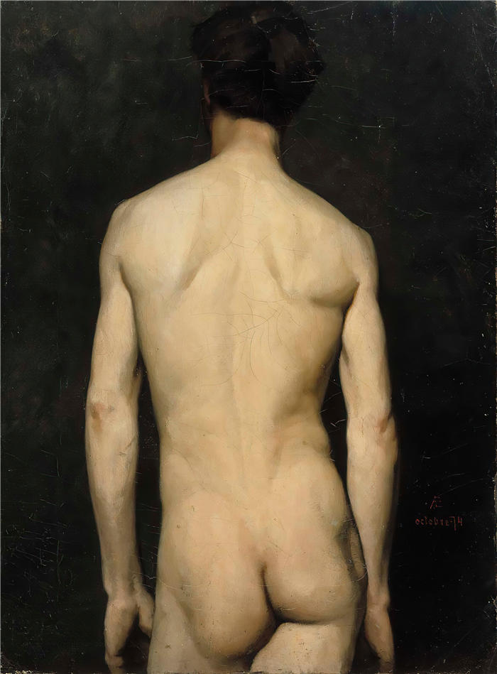 艾伯特·埃德菲尔特(Albert Edelfelt,芬兰画家)油画高清作品-《 男模特,学院研究(1874)》