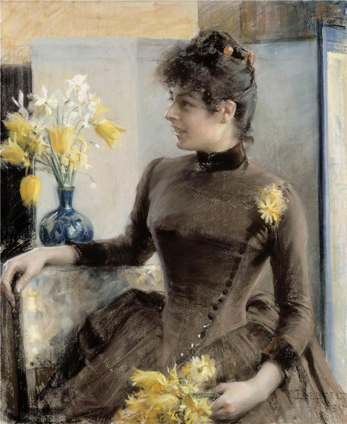 艾伯特·埃德菲尔特（Albert Edelfelt，芬兰画家）油画高清作品-《 巴黎人 (1885)》