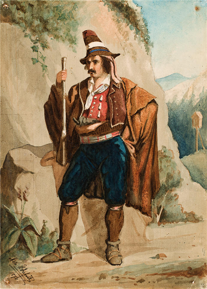 艾伯特·埃德菲尔特（Albert Edelfelt，芬兰画家）油画高清作品-《 意大利强盗 (1870)》