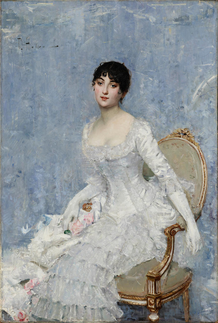 保罗·塞萨尔·赫勒 (Paul César Helleu，法国画家)高清作品-《 白衣少女 (1880)》