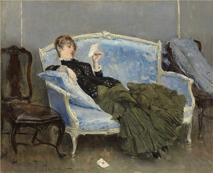 保罗·塞萨尔·赫勒 (Paul César Helleu，法国画家)高清作品-《 莱特尔 (1880)》