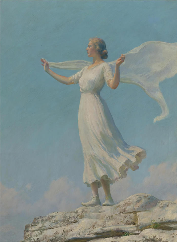 查尔斯·考特尼·柯伦(Charles Courtney Curran，美国画家)高清作品-《南风（微风日）（1917）》