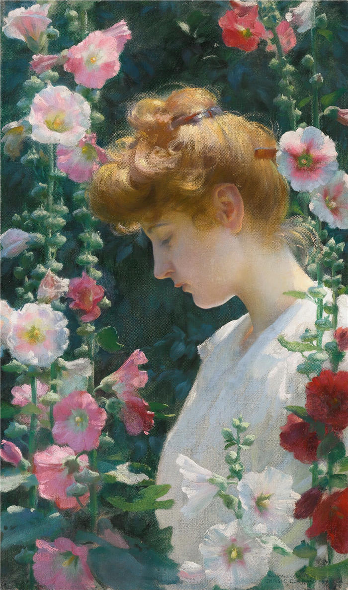 查尔斯·考特尼·柯伦(Charles Courtney Curran，美国画家)高清作品-《蜀葵与阳光 (1902)》