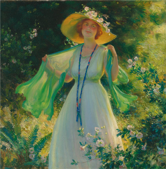 查尔斯·考特尼·柯伦(Charles Courtney Curran，美国画家)高清作品-《花路 (1919)》