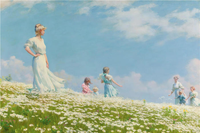 查尔斯·考特尼·柯伦(Charles Courtney Curran，美国画家)高清作品-《夏天 (1906)》