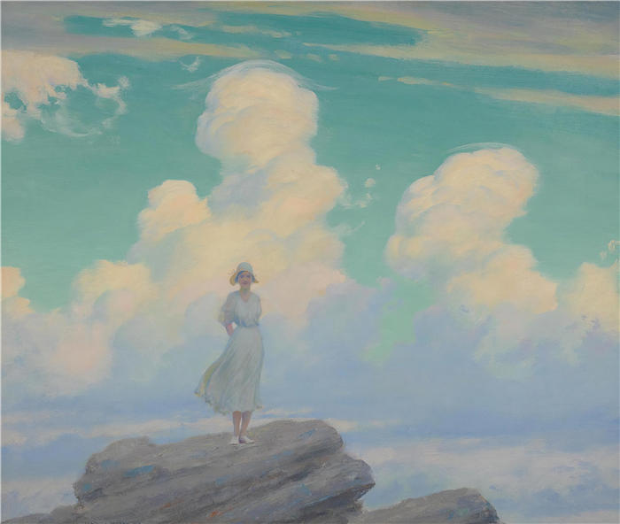查尔斯·考特尼·柯伦(Charles Courtney Curran，美国画家)高清作品-《蒙面的云 (1926)》