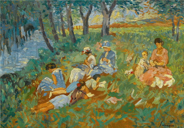 亨利·勒巴斯克（Henri Lebasque，法国画家）高清作品-《安得利家族——海边的勒巴斯克家族——1917年》