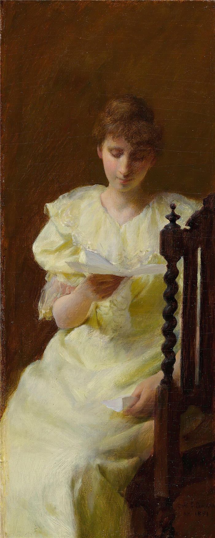 查尔斯·考特尼·柯伦(Charles Courtney Curran，美国画家)高清作品-《黄衣女郎 (1893)》