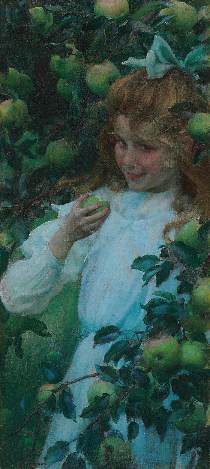 查尔斯·考特尼·柯伦(Charles Courtney Curran，美国画家)高清作品-《在果园 (1904)》