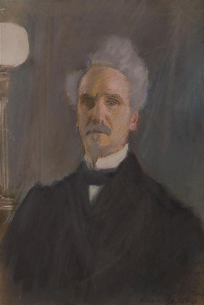 保罗·塞萨尔·赫勒 (Paul César Helleu，法国画家)高清作品-《 肖像 d'Henri Rochefort (1830-1913)。(1889)》
