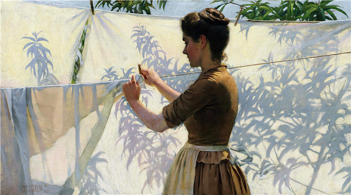 查尔斯·考特尼·柯伦(Charles Courtney Curran，美国画家)高清作品-《阴影 (1887)》
