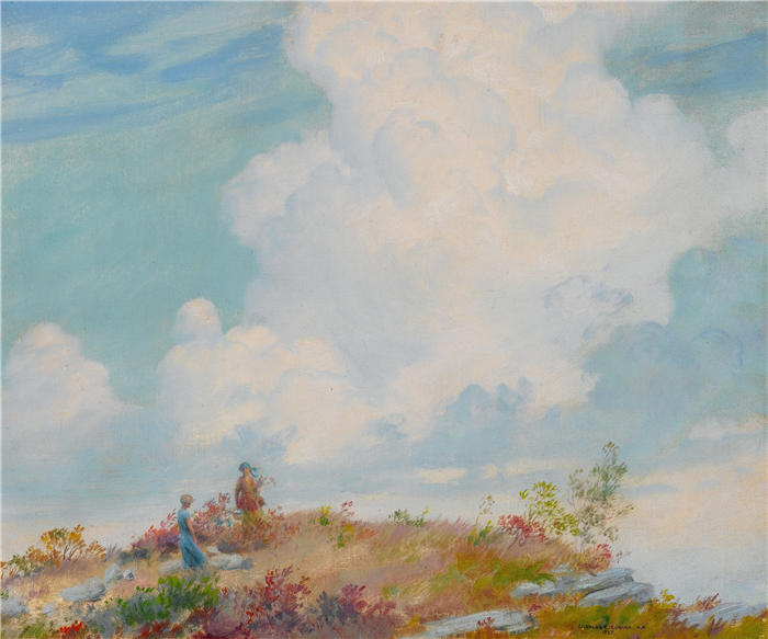 查尔斯·考特尼·柯伦(Charles Courtney Curran，美国画家)高清作品-《山上的粉红云 (1925)》