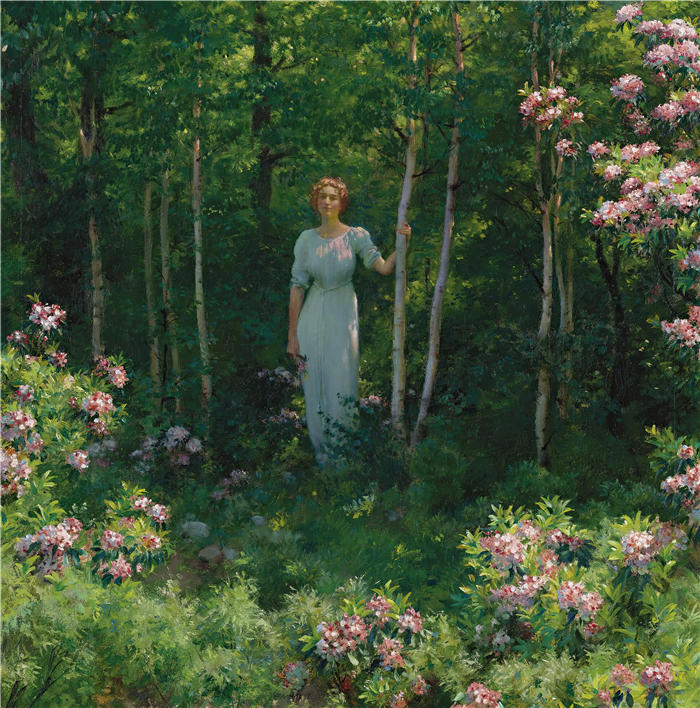 查尔斯·考特尼·柯伦(Charles Courtney Curran，美国画家)高清作品-《森林边缘 (1912)》
